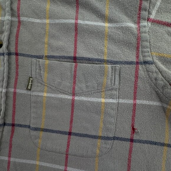 Barbour Flannel Coloured Tattersall Button Up Shirt Adult Gray Check Medium Men - Picture 9 of 13